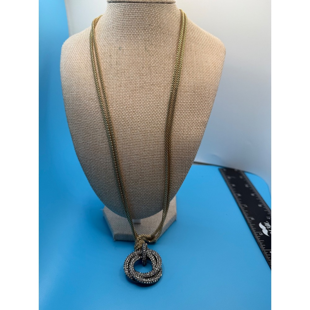 Stella & Dot Gold Multi Strand Pave Crystal Interlocking Ring Statement Necklace